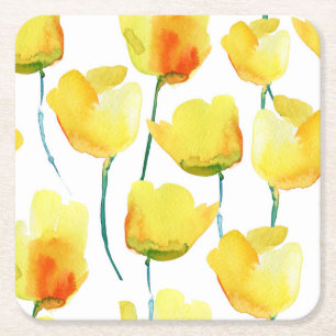 Porta-copo De Papel Quadrado Tulipas Coloridas Aquarela: Ilustração Sem Costura