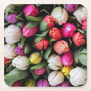 Porta-copo De Papel Quadrado Tulipas Flores Coloridas Páscoa