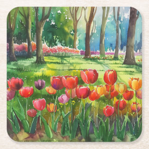 Porta-copo De Papel Quadrado Tulipas no Porta-Papel de Papel do Parque Quadrado