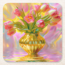 Tulipas Rosa Vibrantes em Vase Ouro