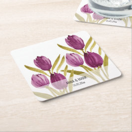 Porta-copo De Papel Quadrado Tulipas Roxas Aquarela Elegante