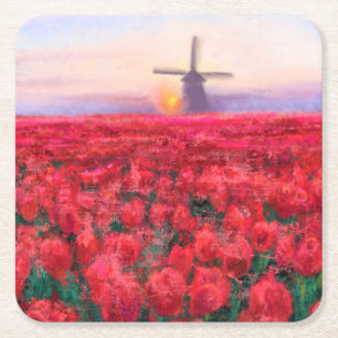 Porta-copo De Papel Quadrado Tulips Field Paper Porta copos nos Países Baixos