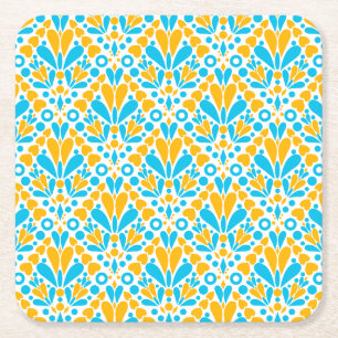 Porta-copo De Papel Quadrado Turquesa e corações e pontos cor-de-laranja, bonit
