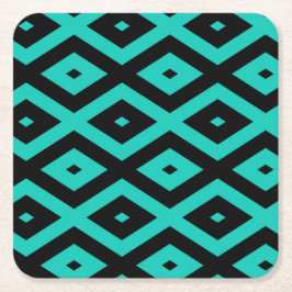 Porta-copo De Papel Quadrado Turquesa e padrão de diamante preto