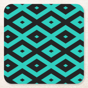 Porta-copo De Papel Quadrado Turquesa e padrão de diamante preto