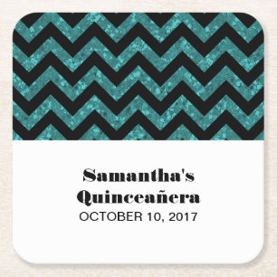 Porta-copo De Papel Quadrado Turquoise Chevron Glitter Quinceañera Portas copos