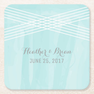 Porta-copo De Papel Quadrado Turquoise Watercolor Deco Wedding