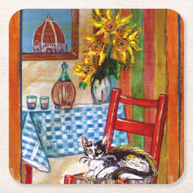 PORTA-COPO DE PAPEL QUADRADO TUSCANY KITCHEN CAT,SFLOWERS VINHOS (Frente)