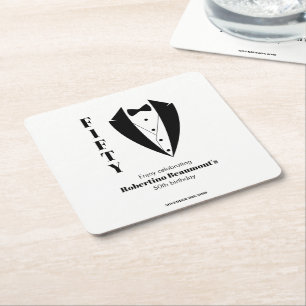Porta-copo De Papel Quadrado Tuxedo Preto e Branco Simples Moderno para Anivers