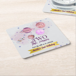 Porta-copo De Papel Quadrado Two The Moon 2nd Birthday Girl Moon Stars Rocket 