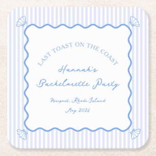 Porta-copo De Papel Quadrado Última Brinde na Festa Azul da Solteirona à Beira-