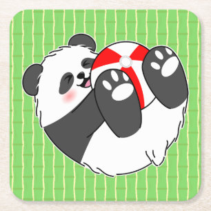 Porta-copo De Papel Quadrado Um Bebê Panda Fofo Brincando com uma Bola