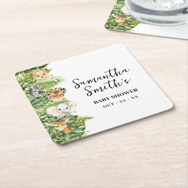 Porta-copo De Papel Quadrado Um Chá de fraldas selvagem do Safari (Inclinado)