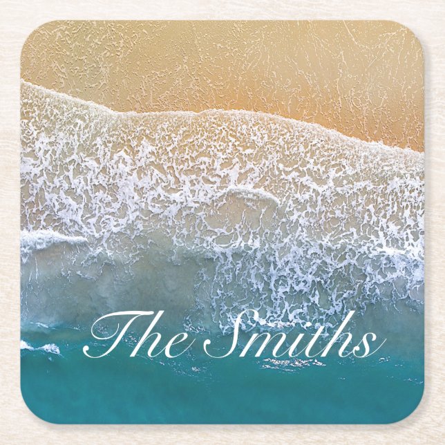 Porta-copo De Papel Quadrado Um com a Praia (Frente)