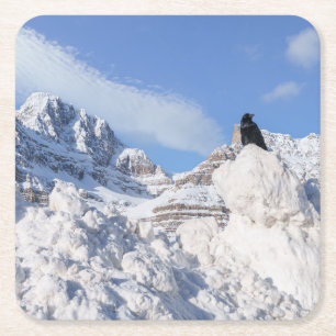 Porta-copo De Papel Quadrado Um Corvo Na Crowfoot Mountain Alberta Canadá