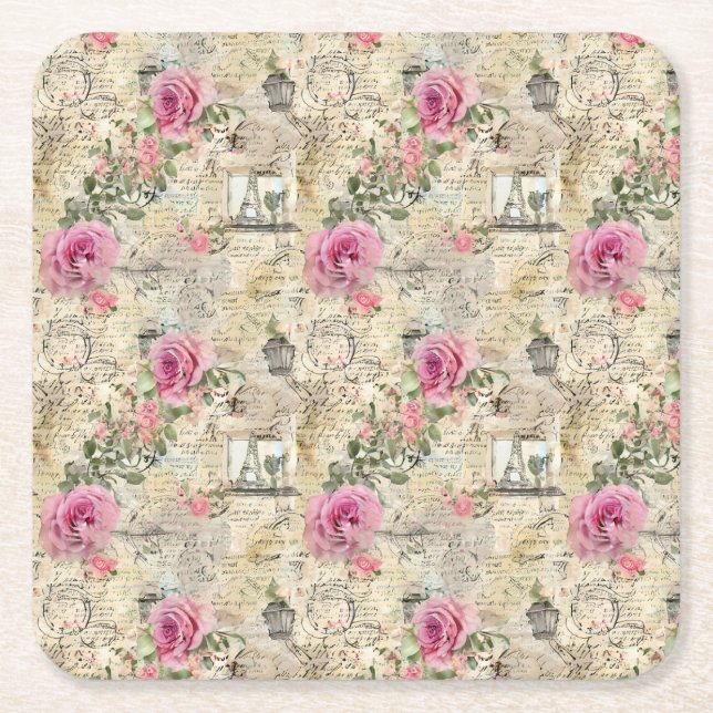 Porta-copo De Papel Quadrado Um Design francês Ephemera Series 1 (Frente)