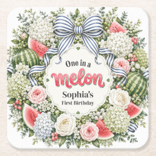Porta-copo De Papel Quadrado Um em um Melão Melancia Floral Primeiro Aniversári