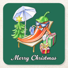 Porta-copo De Papel Quadrado Um Feliz Natal em Sunshade e Tree