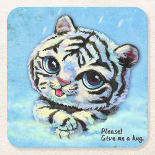Porta-copo De Papel Quadrado Um gatinho de tigre, por favor, me dê um abraço.