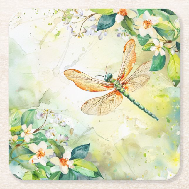 Porta-copo De Papel Quadrado Um Libélula de Primavera (Frente)