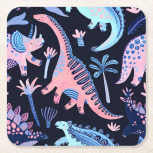 Porta-copo De Papel Quadrado Um lindo padrão de dinossauros cartoon.