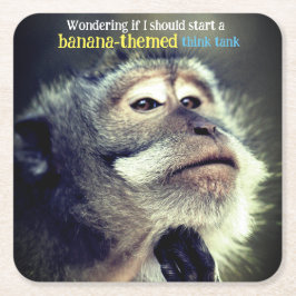 Porta-copo De Papel Quadrado Um macaco pensativo pensando em uma citação engraç