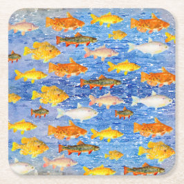 Porta-copo De Papel Quadrado Um monte de peixes coloridos no mar