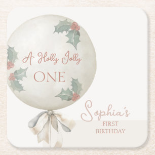 Porta-copo De Papel Quadrado Um Natal Holly Jolly Vintage Balão Aniversário