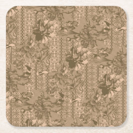 Porta-copo De Papel Quadrado Um padrão floral vintage com desi marrom intrincad