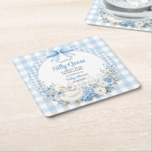 Porta-copo De Papel Quadrado Um Pequeno Chá de Bebê Cottagecore Azul de Ganso B