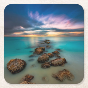 Porta-copo De Papel Quadrado Um por do sol bonito sobre turcos & Caicos da baí