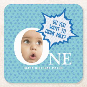Porta-copo De Papel Quadrado Um primeiro aniversariante personalizado