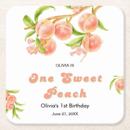 Porta-copo De Papel Quadrado Um primeiro aniversario de Fruta de pêssego doce