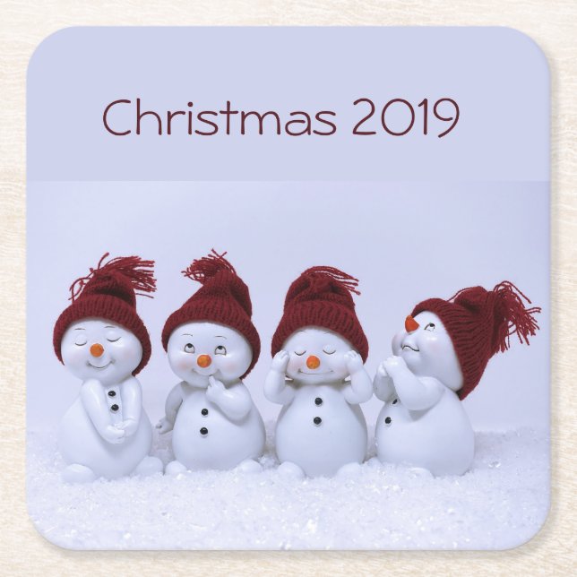 Porta-copo De Papel Quadrado Um quarteto de homens de neve (Frente)