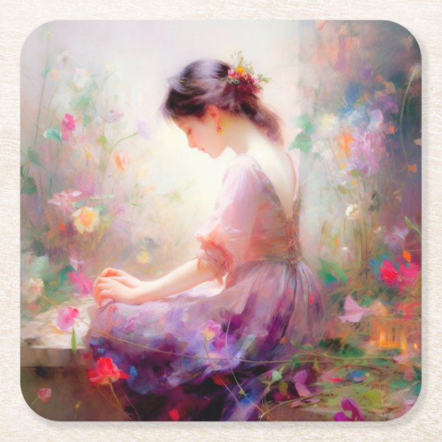 Porta-copo De Papel Quadrado Um sonho de dia das flores (Frente)