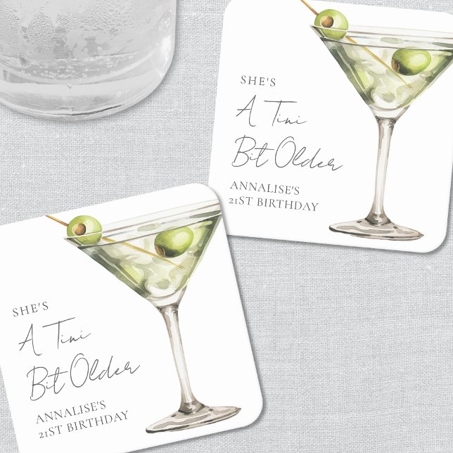 Porta-copo De Papel Quadrado Um Tini Bit Antigo Martini Aniversário (A Tini Bit Older Martini Birthday Square Paper Coaster )