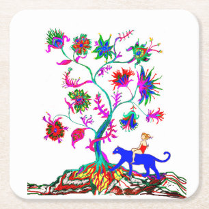 Porta-copo De Papel Quadrado Uma árvore da vida e uma menina