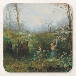 Porta-copo De Papel Quadrado Uma garota no jardim - Olga Wisinger-Florian