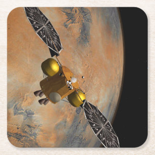 Porta-copo De Papel Quadrado Uma nave espacial Orbitando Marte.