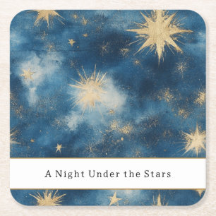 Porta-copo De Papel Quadrado Uma Noite Sob as Estrelas Casamento Azul Celestial