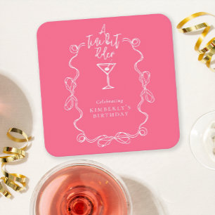Porta-copo De Papel Quadrado Uma Pequena Festa de aniversário Cor-de-Rosa Desen