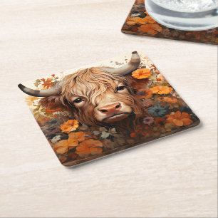 Porta-copo De Papel Quadrado Uma Série de Design de Vaca das Terras Altas Flora