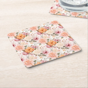 Porta-copo De Papel Quadrado Uma Série de Design Floral de Outono 2