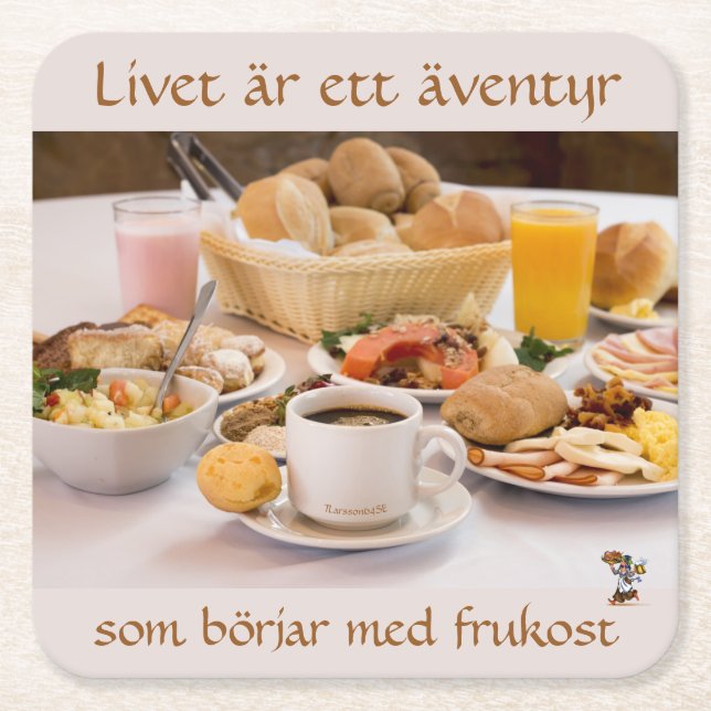 Porta-copo De Papel Quadrado Underlägg — Frukost (Frente)