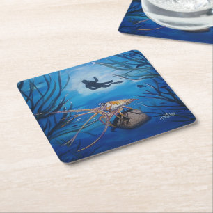 Porta-copo De Papel Quadrado Underwater Scuba Diver Sea Life Paper Coaster