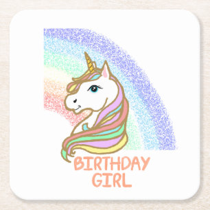 Porta-copo De Papel Quadrado Unicorn Birthday Girl Rainbow