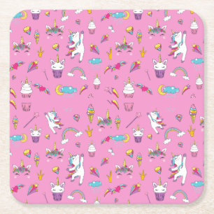 Porta-copo De Papel Quadrado Unicorn Fan Club - Pink