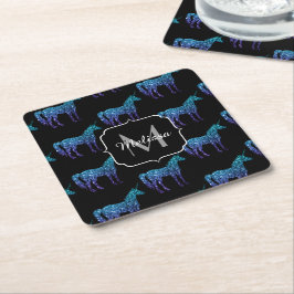 Porta-copo De Papel Quadrado Unicorn Sparkles aqua Blue ombre Standard Monogram