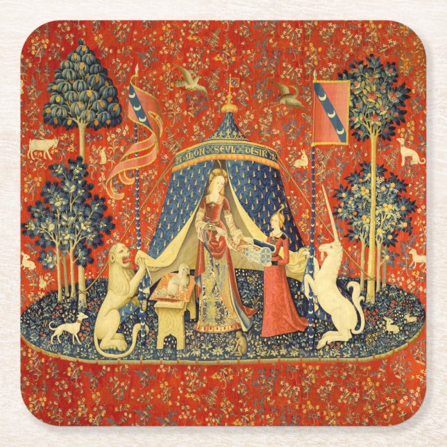 Porta-copo De Papel Quadrado Unicorn Tapestries Lady Legend Medieval (Frente)