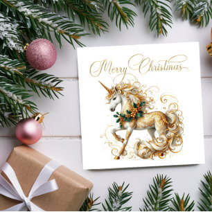 Porta-copo De Papel Quadrado Unicórnio de Natal Branco e Dourado Elegante